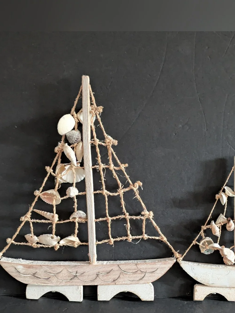 Nautical Natural Driftwood Sailboat and Shells Wall Decor Rustic White Set of 2